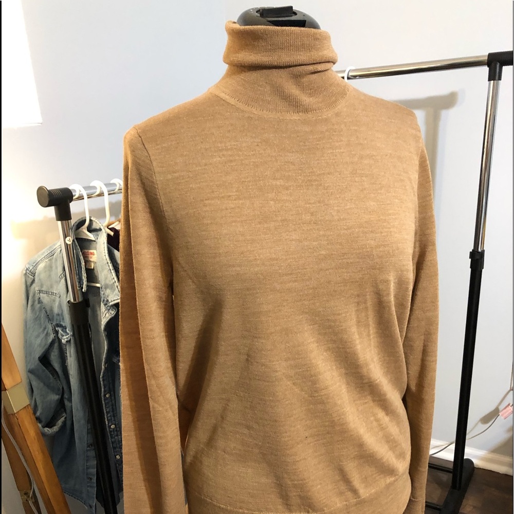 Camel turtleneck.